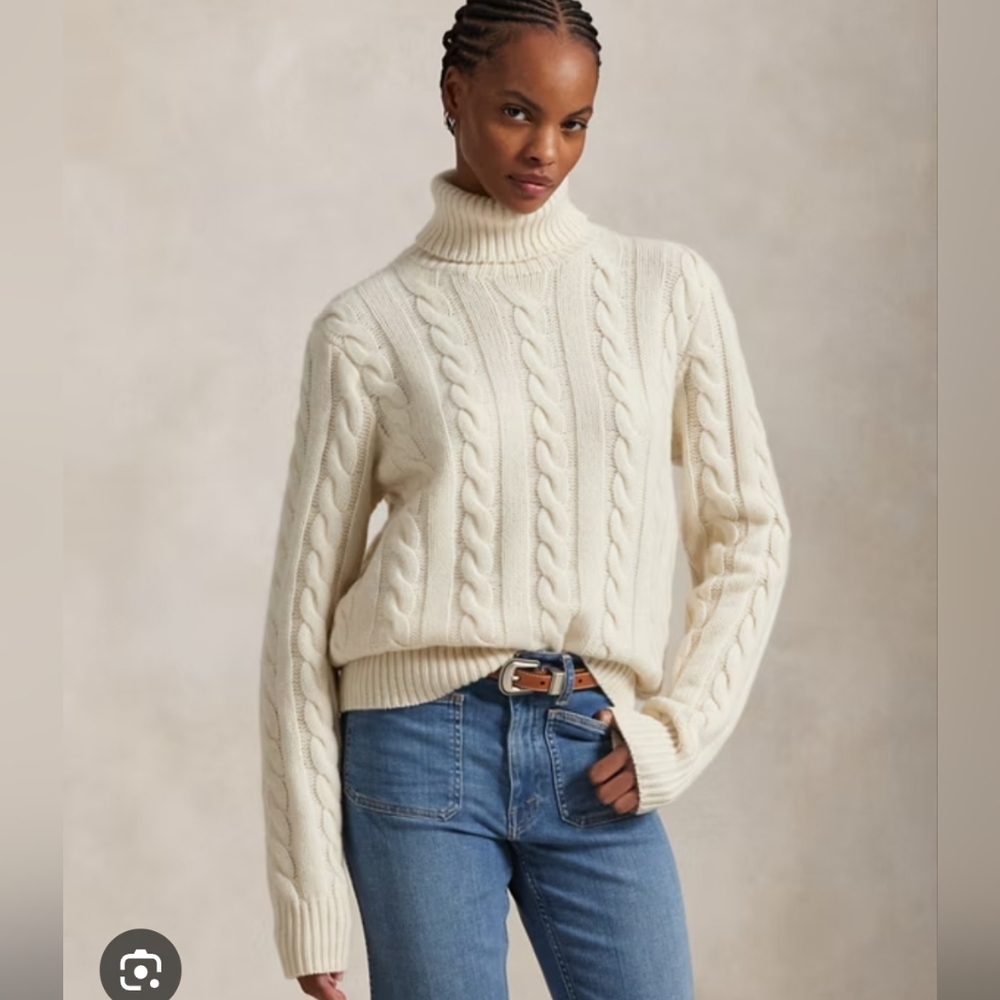 Lauren Ralph Lauren Cream Cable Knit Turtleneck Sweater